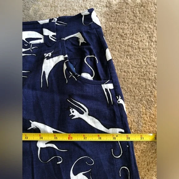 ModCloth Feline Cat Print Wide Leg Linen Crop Pant Sz 8 - Picture 12 of 14